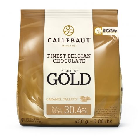 Ciocolata alba cu caramel 30.4% unt de cacao Gold 0.4kg Callebaut