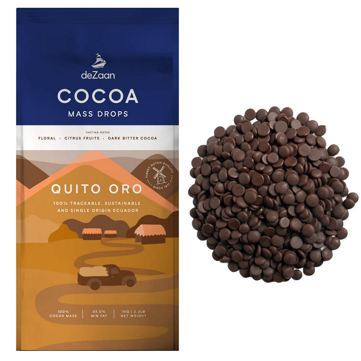 Masa de cacao Quito Oro, punga 1kg deZaan