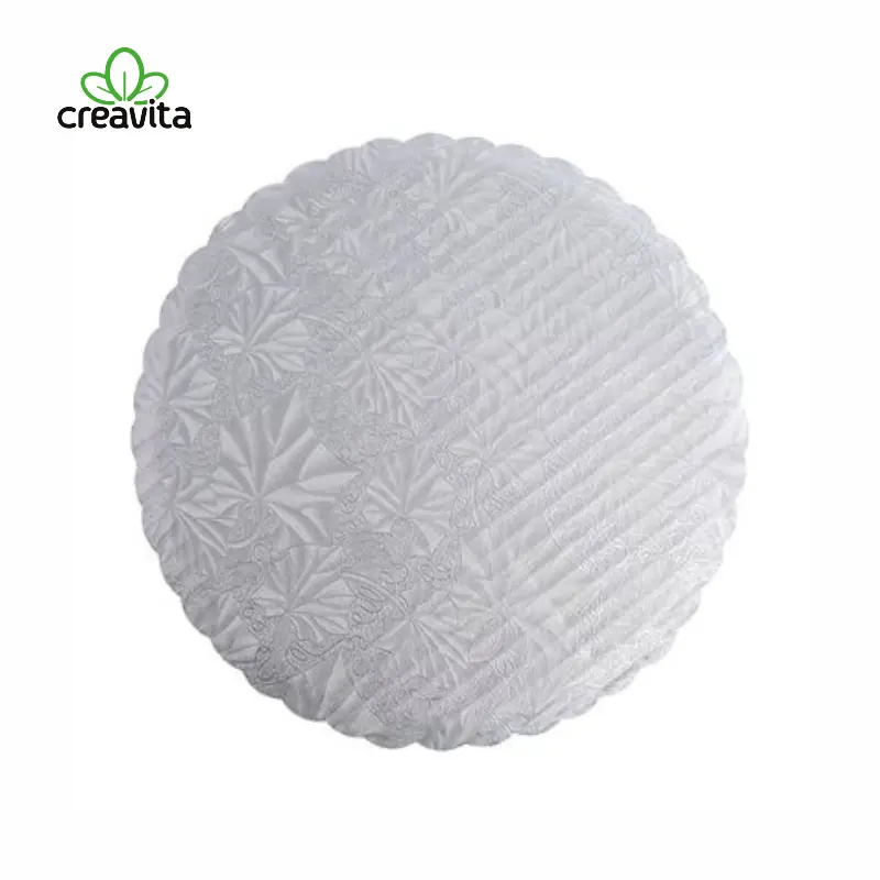 Platou tort rotund argintiu cu margine ondulata, carton ondulat Ø20xH0,35 cm GustaPro