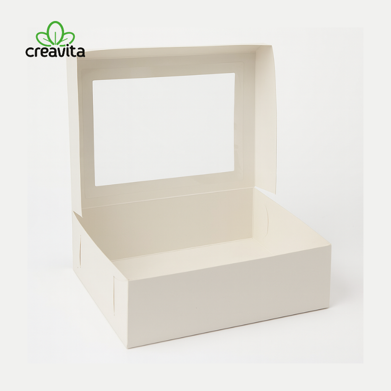 Cutie pentru prajituri alba 23x15x6 cm cu fereastra GustaPro