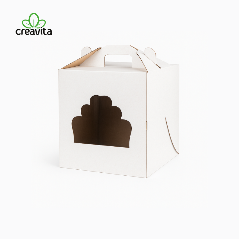 Cutie pentru tort alb/kraft 35,5x35,5x45 cm cu fereastra GustaPro
