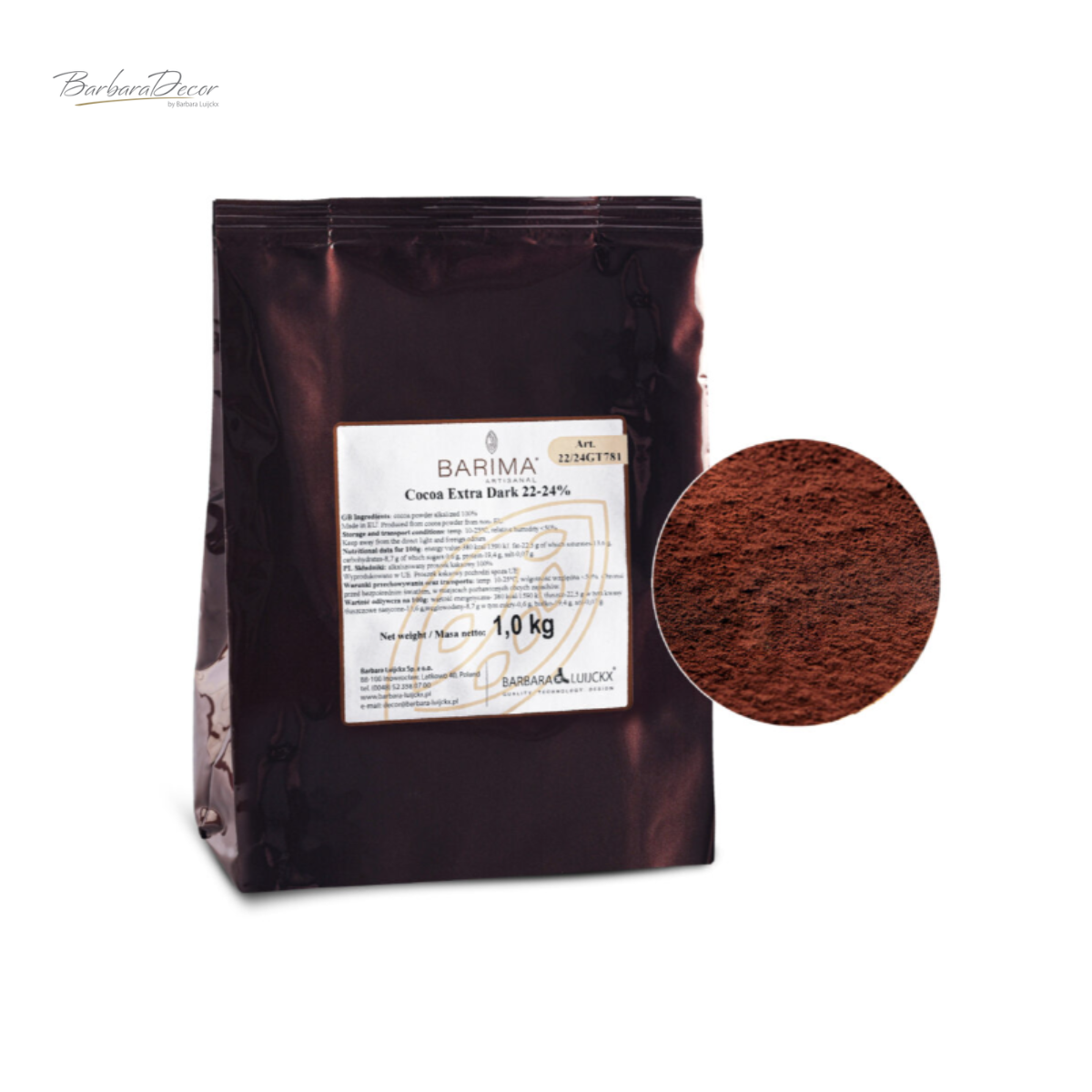 Cacao EXTRA DARK 22-24% 1kg 22/24GT781 BARB